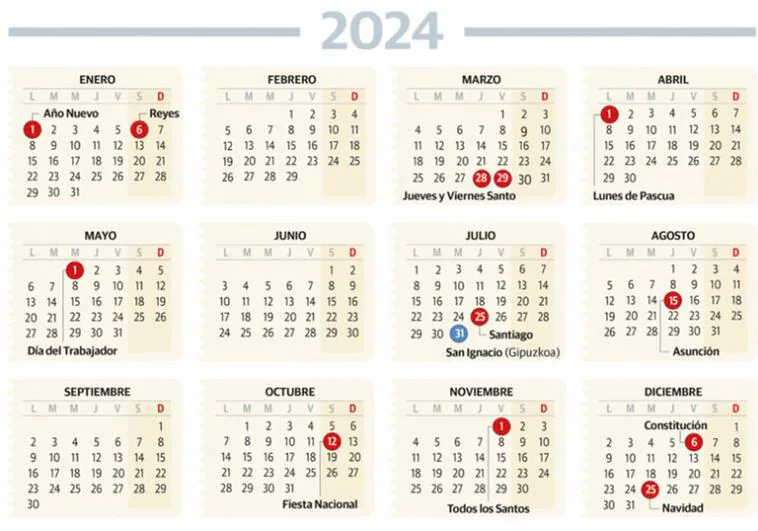 Así queda el calendario laboral de Euskadi de 2024